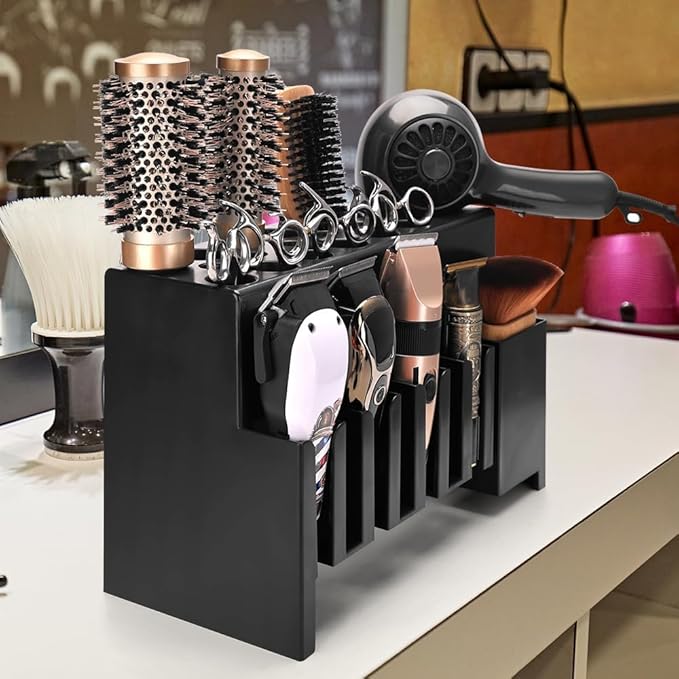 Hair Dryer Holder, Versatile Station Organizer for Wall or Desktop use, Stores Hair Dryers, Clippers, Curling Irons, Combs, Scissors, and More, for Barbershops, Salons, and Home Bathrooms