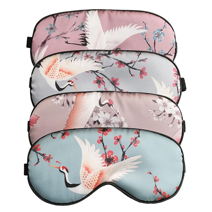 4-Pack Silk Satin Eye Mask Classic Painting Arts Sleep Mask Blindfold for Nap Travelling Party Trational Flowers and Birds Art_4pcs