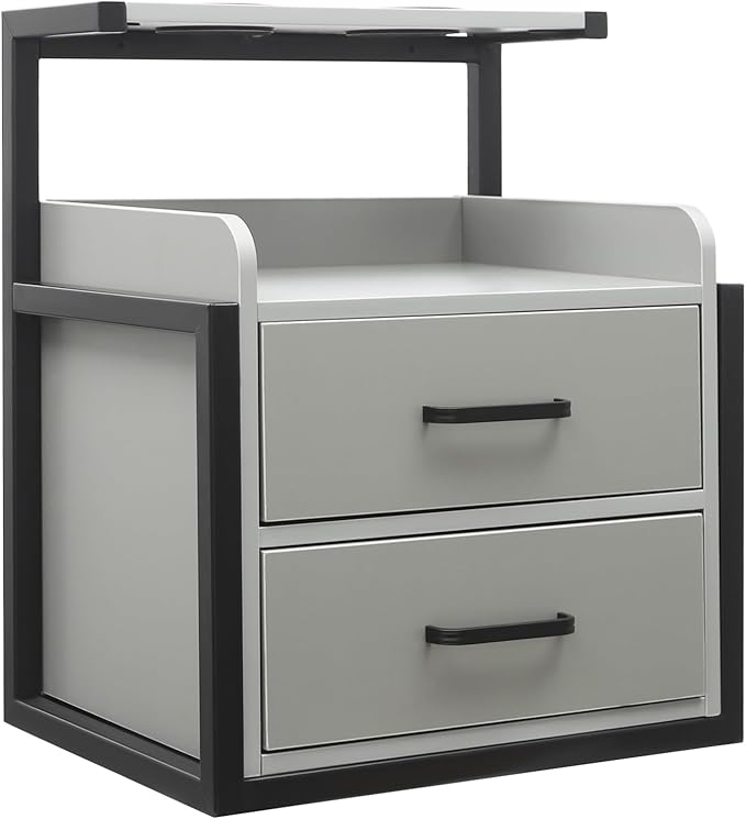 Salon Cabinet, Salon Storage Organizer with 2 Drawers, 110.23Lbs Load Capacity Salon Wall Cabinet, Hanging Styling Station Equipment for Spa, Barber Store, Locker Room, Bathroom (Black＋Grey)