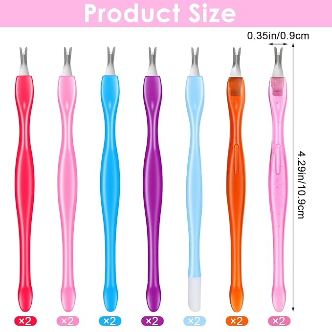 14 Pcs Cuticle Fork, Multicolor Plastic Double Sided Cuticle Trimmer with 7 Colors, Versatile Cuticle Cutter and Trimmer for Nail Care and Craft Projects