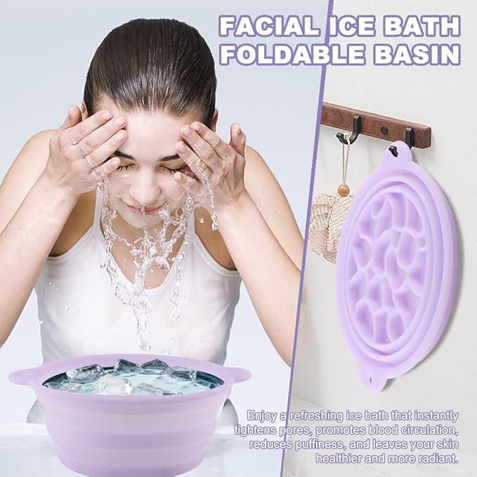 Face Bowl for Ice with Built-In Ice Tray, Collapsible Silicone Facial Ices Bath Bowl for Cold Plunge Therapys, Skin Tightening & Acne Relief, Portable Spa Tool for Home Travel (COLOR:purple)
