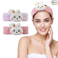 Kawaii Spa Headbands for Women Girls - 2 Pack Cute Bunny Soft Fleece Facial Headbands for Makeup, Skincare and Face Washing, Dark Pink+Purple Rabbit