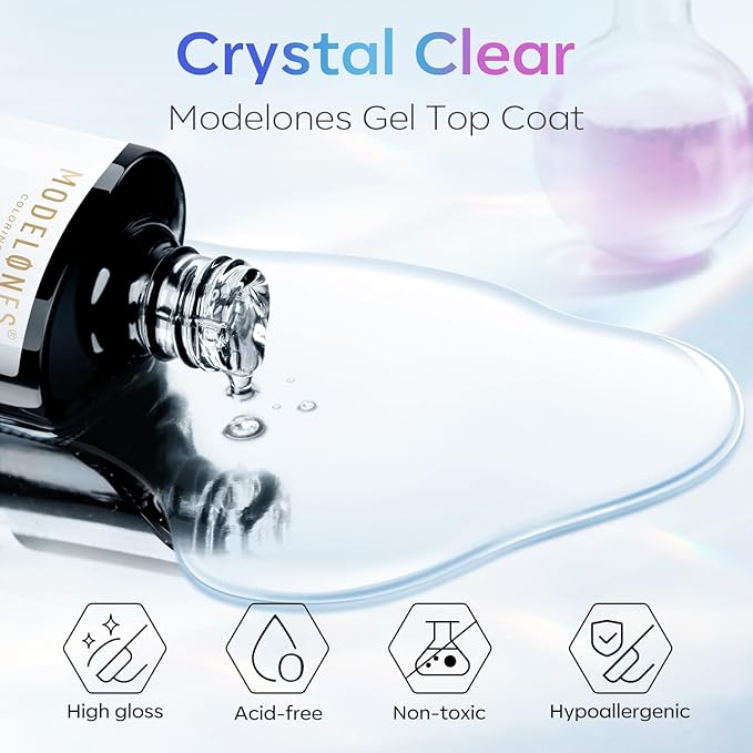 modelones Gel Top Coat, 15ml No Wipe Gel Nail Polish High Gloss Top Coat Shiny Long Lasting Clear Top for Acrylic Nails, Need U V/LED Lamp for Home DIY Gift Spring Easter's Manicure Salon