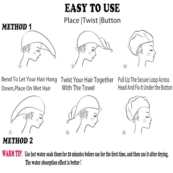 ELLEWIN Microfiber Hair Towel Wrap for Kids Girls 2 Pack Hair Turban Drying for Women Set Absorbent Quick Dry Twisty Anti Frizz Towel for Curly Long Thick Hair (Mermaid)