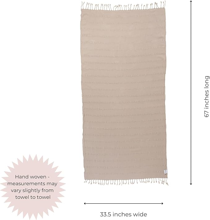 InfuseZen Stonewashed Turkish Bath & Beach Towel –100% Organic Turkish Cotton - Soft, Lightweight, Absorbent - Quick Dry, Sand Free - Swim, Pool, Shower, Travel - Peshtemal, Hammam Spa Towel - Beige