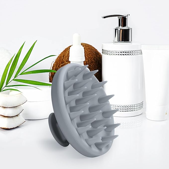 Meartchy Silicone Scalp Massager, Scalp Scrubber for Hair Growth with Soft Bristles, Scalp Exfoliator Brush Dandruff Removal Shampoo Brush for Wet Dry Scalp Care (Grey)