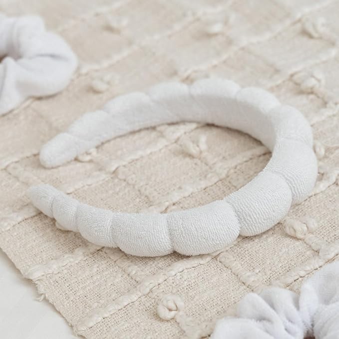 Spa Headbands for Washing Face or Facial, Makeup Headband for Women, Skincare Hair band, Puffy Terry Cloth Face Washing Head band for Maskup, Skin Treatment(White)