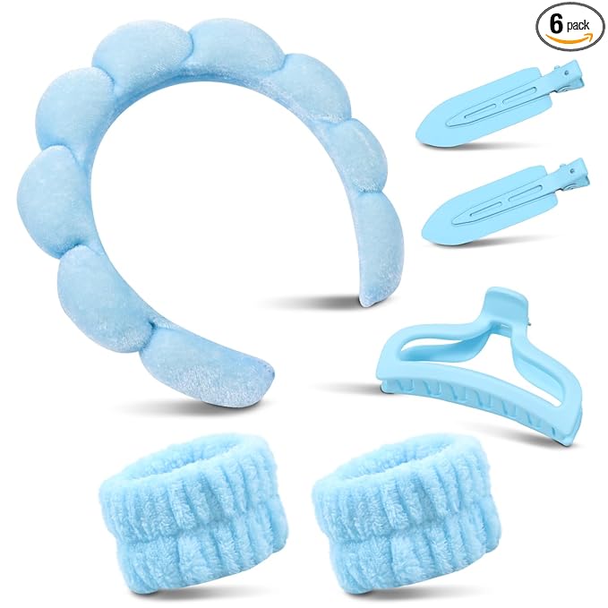 my novel things Spa Headband For Washing Face, Skincare headband and Wristband set With Hair Clips for Women Girls, Soft-Puffy Velvet Makeup Headbands Hair Band