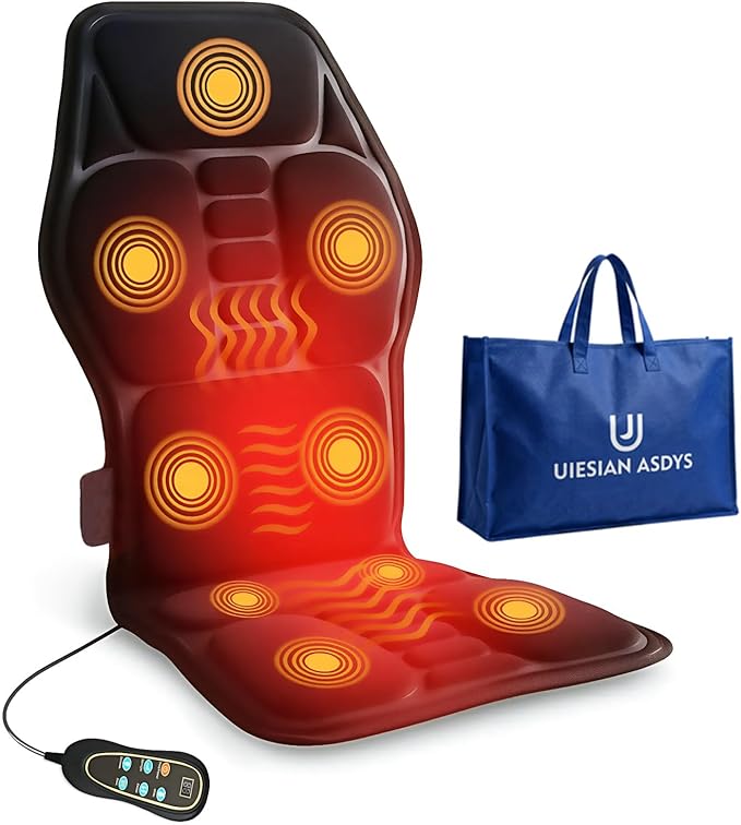 Back Massager with Heat, Vibration Massage Seat Cushion with 8 Massage Nodes & 5 Modes, Adjustable Chair Massager Pad for Home Office, Heated Chair Pad, Valentines Day Gifts for Women Mom Wife