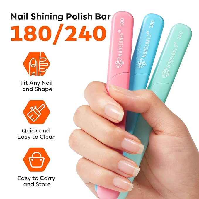 Modelones Glass Nail Files, 3 PCS Crystal Glass Nail Files with 180/240 Grit, Double-Sided Reusable Sandblasted Fingernail Buffers Nail Shaper & Smoother for Cuticle Remover Home Manicure