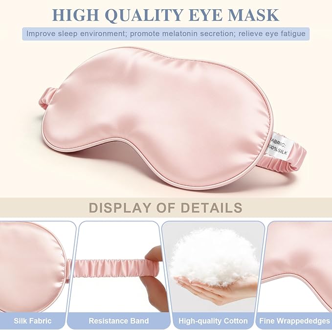 Silk Sleep Mask,Eye Mask for Sleep Women Men,Mulberry Sleeping Mask with Adjustable Strap,Blindfold Blackout Eye Mask for Travel and Full Night's Sleep,Nap