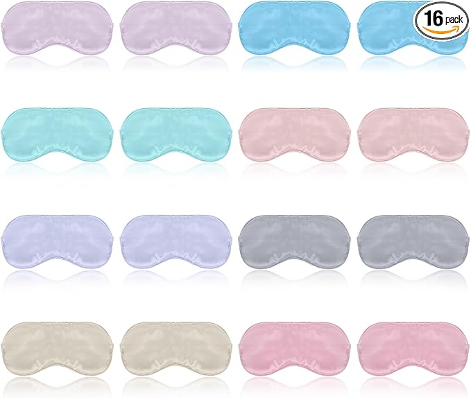 16 Pieces Silk Sleep Mask Silk Eye Mask with Adjustable Strap Eye Cover for Sleeping Blindfold for Women Men Travel Rest(Multicolor)