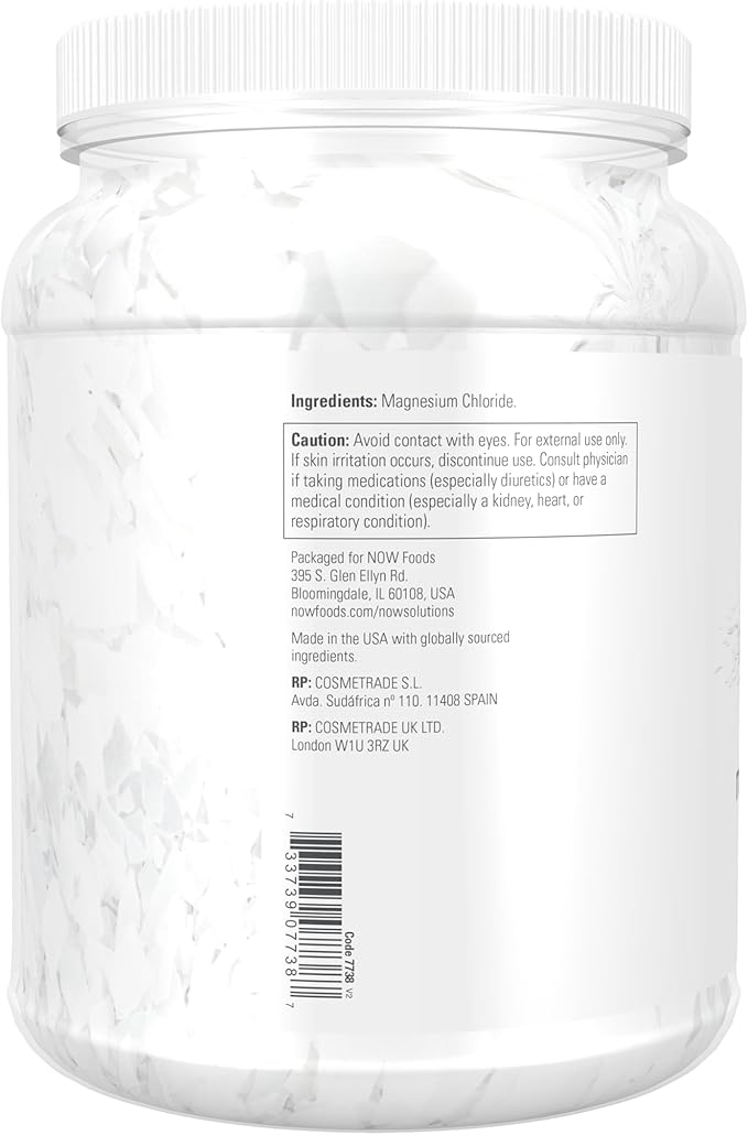 NOW Foods Solutions, Magnesium Flakes, 100% Pure, from the Ancient Zechstein Seabed, Highly Concentrated, 54-Ounce