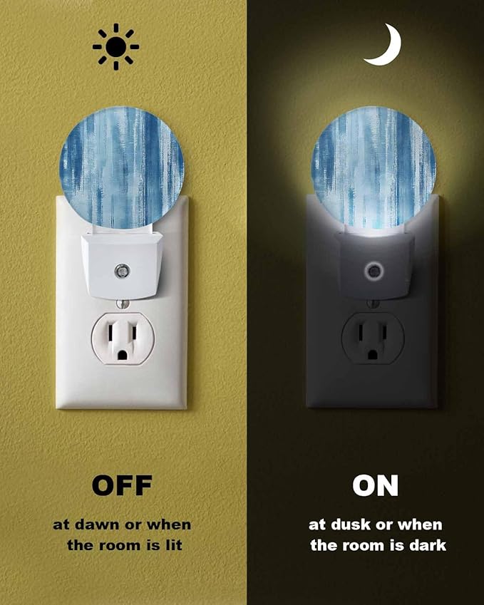 Night Lights Auto Sensor Abstract Graffiti Night Light Blue Art Painting Round Lamp Plug-in LED Nightlights Dusk to Dawn for Living Room Bedroom Bathroom Hallway Wall Decor