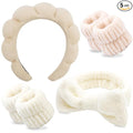 Chanaco Spa Headband, Khaki, Beige - Soft & Comfortable Microfiber Facial Headband for Women, Washing Face, Makeup, Skincare, Yoga, Shower, Party, Sleepover & Gifts - Set of 1 Headband & 4 Wristbands