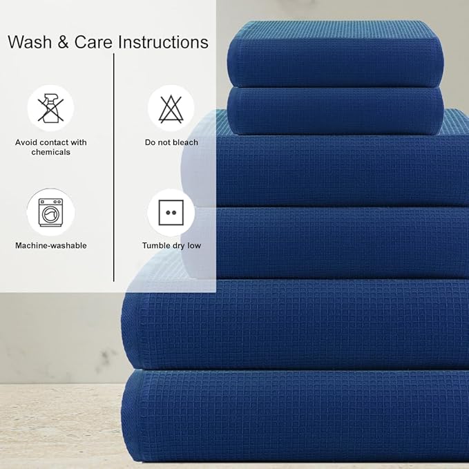 CASA COPENHAGEN Waffle 2Pcs 100% Egyptian Cotton Large Designer Bathsheet Towels Gift Set- Navy, 35"x70" 2Bath Sheet Towels for Bathroom (Box Pack, Set for Women & Men)