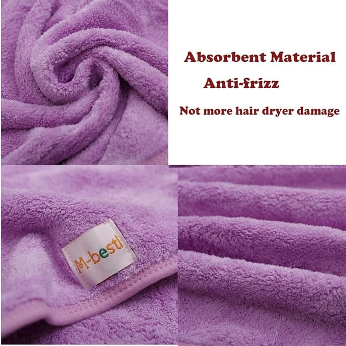 M-bestl 2 Pack Microfiber Hair Towel Wrap,Hair Drying Towel with Button,Absorbent Head Towel to Dry Hair Quickly (Purple)