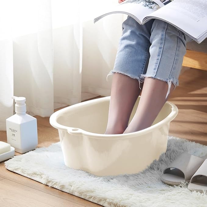 Foot Soaking Tub Sturdy Soaking Feet Bucket Large Size Foot Basin Thickened Massager Tub with Raised Massage Nodes Exfoliation Callus Pedicure Foots Spa Bath Bucket (2 PCS White)