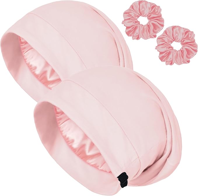 Satin Bonnet for Sleeping Night Cap, Adjustable Satin Lined Silk Bonnets Sleep Cap for Curly Hair Braids Beanie Black Women