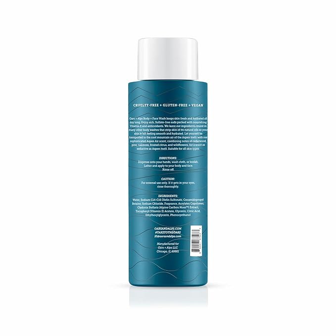 Oars + Alps Body Wash for Men, Mens Body Wash & Face Cleanser with Vitamin E & Antioxidants, Moisturizing, Paraben & Sulfate Free Cleanser, Aspen Air, 1pk