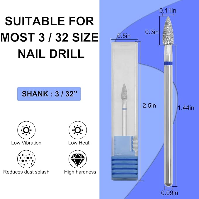 Diamond Nail Drill Bits Efile Cuticle Drill Bit Nail Buffer Bit Russian Electric File Bits for Under Nail Dead Skin Cleaning Cuticle Remove Nail Art Design Manicure and Pedicure (Medium)