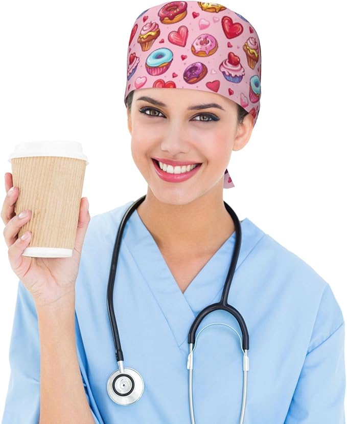 Alligator Ice Cream Working Cap, Scrub Cap with Sweatband, Adjustable Tie Back Hat Breathable Headgear for Women/Men