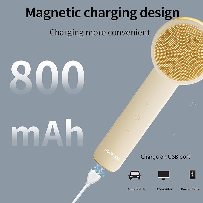 Facial Cleansing Brush Electric – Rechargeable Silicone Face Scrubber, Waterproof Vibrating Cleaner with 5 Adjustable Intensities for Deep Cleansing and Exfoliation (White)