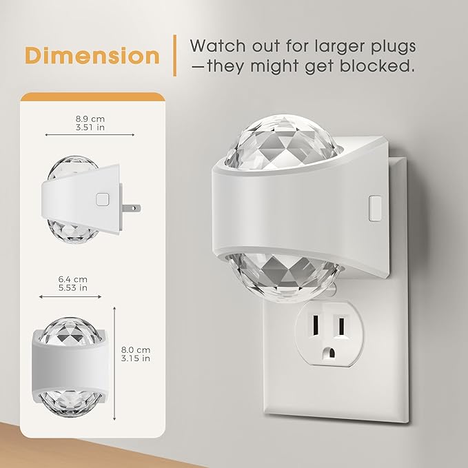 Briignite Night Light Plug into Wall, Color Changing Night Light for Kids, 3CCT Diamond Design Projector Nightlight, Dusk to Dawn Sensor for Nursery Bathroom Bedroom Gaming Room Decor Gift