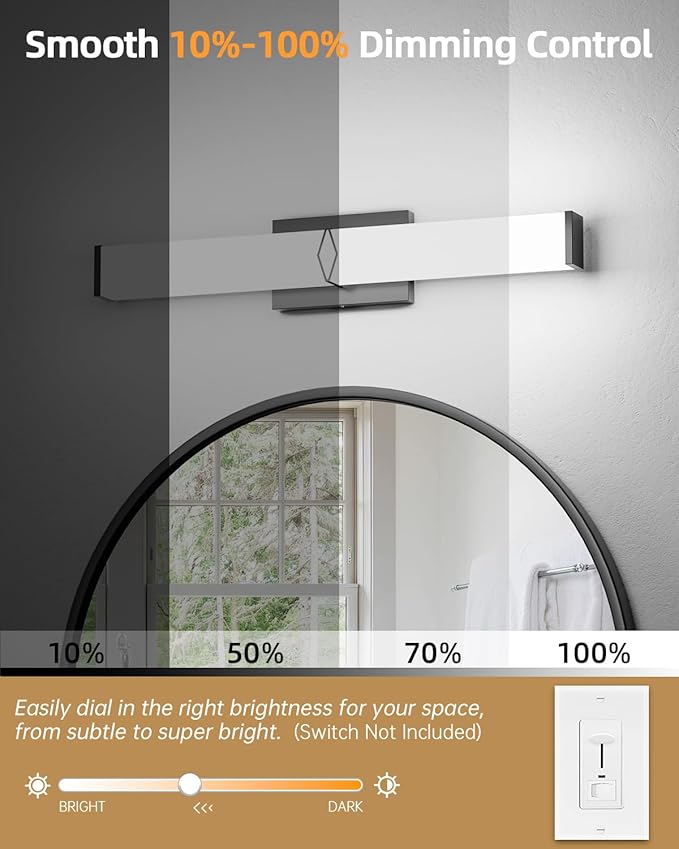 Modern Bathroom Light Fixtures,24inch Dimmable Bathroom Vanity Lights Over Mirror, 25W 2700LM LED Vanity Lights,5700K Matte Black Vanity Lighting Fixtures,ETL Certified Cool White