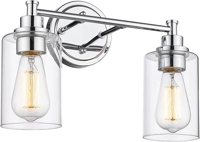 FEMILA Modern Bathroom Light Fixtures, 2-Light Bathroom Vanity Lights Over Mirror with Clear Glass Shade, Chrome Finish, 4FYC56B-2W CH