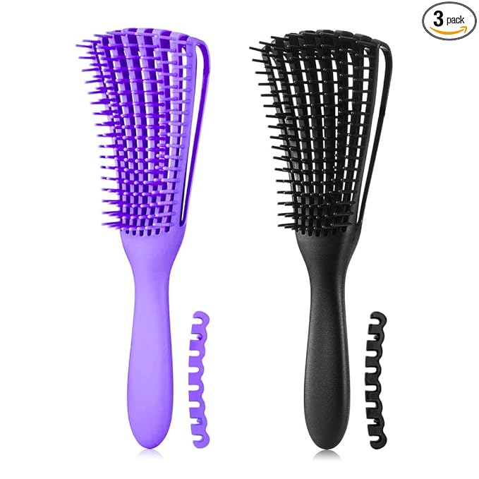 Hair Brush, Detangling Brush for Afro America/African Hair Textured 3a to 4c Kinky Wavy/Curly/Coily/Wet/Dry/Oil/Thick/Long Hair, Knots Detangler Scalp Massage Comb (2 pcs, Black-Purple)