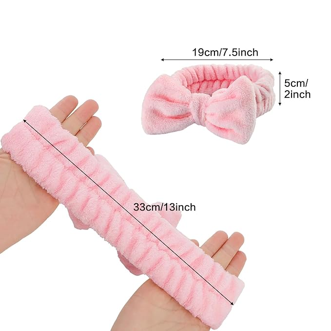 Spa Headbands,Makeup Headbands for Women,Facial Headband Bulk,Soft Coral Fleece Headband for Makeup,Cosmetic Head Wraps,Bow Hair Bands for Face Washing Shower Skin Care (pink, 12pcs)