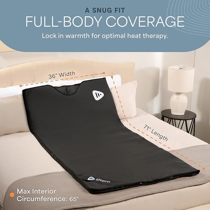 LifePro RejuvaWrap Infrared Sauna Blanket for Detox & Relaxation – Low EMF Carbon Fiber Heating, 9 Temp Levels, 5 Colors – Portable Sauna Blanket Infrared with Waterproof Interior & Carry Bag