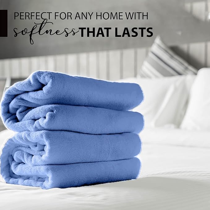 KAHAF COLLECTION 100% Cotton Bath Towels, 24x48 Pack of 6 Towels, Quick Dry, Highly Absorbent, Soft Feel Towel, Gym, Spa, Bathroom, Shower, Pool, Luxury Soft Towels (Blue, 24x48-6 Pack)