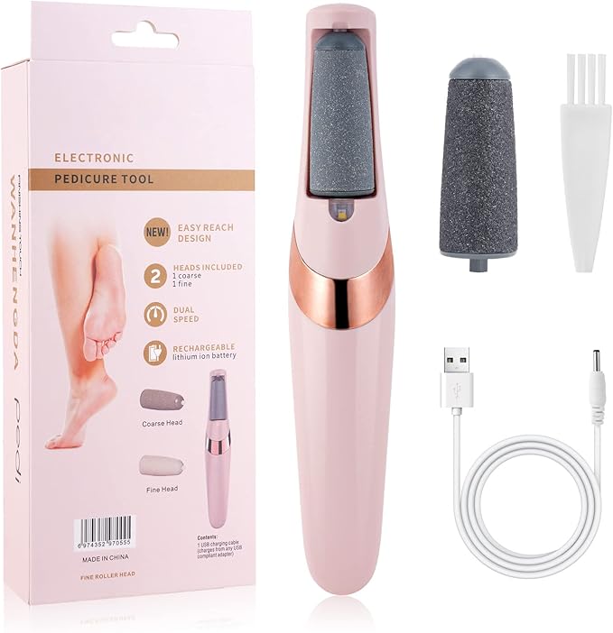 AOOWU Electric Foot File, USB Rechargeable Feet Callus Remover with 2 Speed of Replacement Rollers & LED Lights, Professional Hard Skin Remover Foot Care Tools for Cracked Heels Calluses & Dead Skin