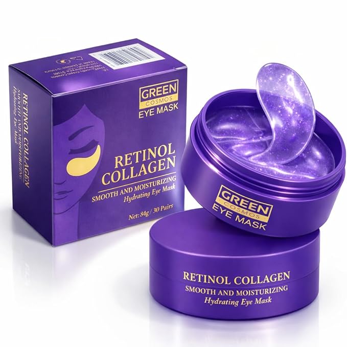Retinol Collagen Under Eye Patches - Hydrogel Eye Pads (60 patches) with 95% Retinol & 5 Micro Collagen. Nourishing & Non Irritating Eye Gel Mask. Sealing Cap & Spatula Included.