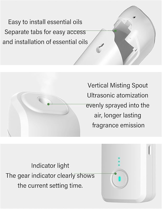 Automatic Essential Oil Diffuser, Wall Mount Standing Scent Fragrance Dispenser with Timed Misting Customized Scents Quiet Electric Air Freshener Spray Dispenser for Bathroom