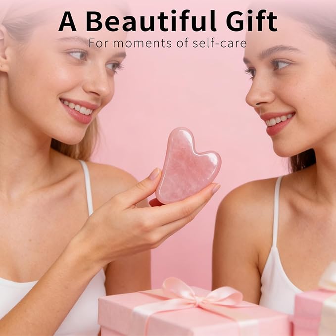 huefull Rose Quartz Gua Sha Tool for Face & Body, Natural Facial Massage Tool, Self-Care Beauty Gifts for Women & Men