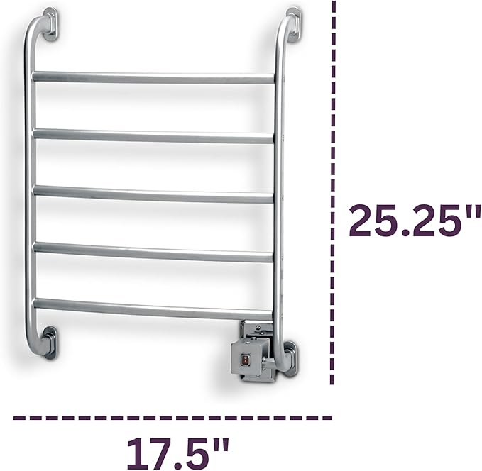 Warmrails Regent Towel Warmer - Wall Mounted Towel Warmer Rack for Drying Towels and Garments - 25.5-Inch Chrome Finish Frame with 5 Bars - Model HSRC
