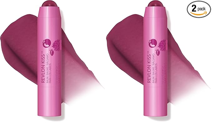 Revlon Lip Balm, Kiss Tinted Lip Balm, Face Makeup with Lasting Hydration, SPF 20, Infused with Natural Fruit Oils, 035 Berry Burst, 0.09 Oz (Pack of 2)