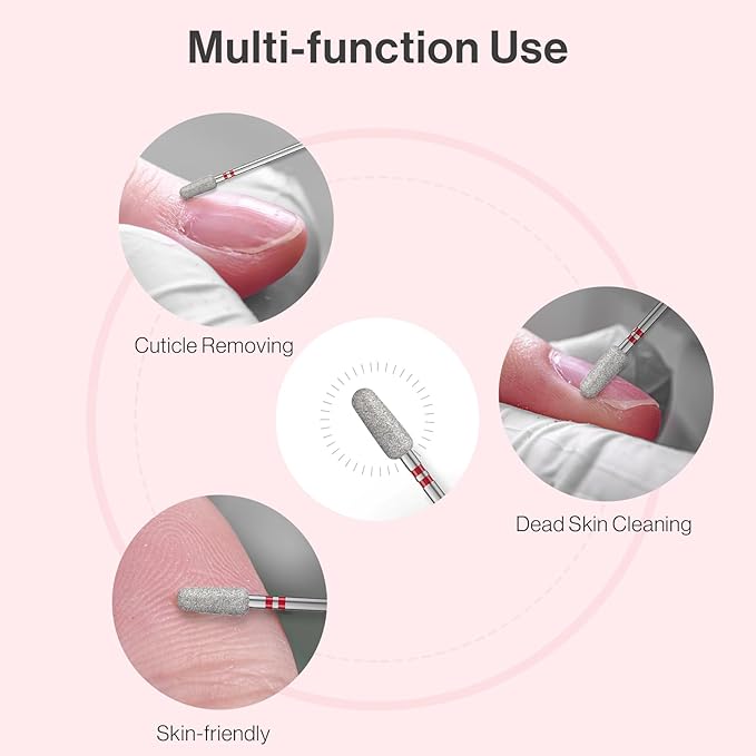MelodySusie 5mm Round Tapered Cuticle Clean Nail Drill Bit 3/32'', Professional Safety Carbide Diamond Under Nail Cleaner for Cuticle Dead Skin Nail Prepare, Beginners Bits, Series Bit-S, Fine