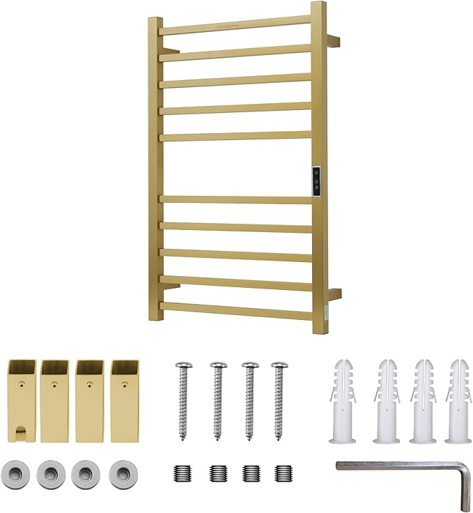 Heated Towel Racks for Bathroom, Wall Mounted Electric Towel Warmer Racks with Timer & Temperature Control, 10 Bar Stainless Steel Towel Heater for Bathroom, Brushed Gold, Plug-in