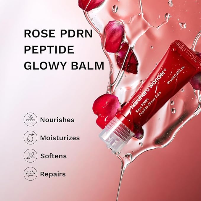 haruharu wonder Rose PDRN Peptide Glowy Balm, Instant Moisture, Repairs Dry Cracked Lips, 24HR Moisture, No Waxy Finish, Vegan, Silicon Free, Micro Plastic Free, Tint-free, 0.33 fl.oz