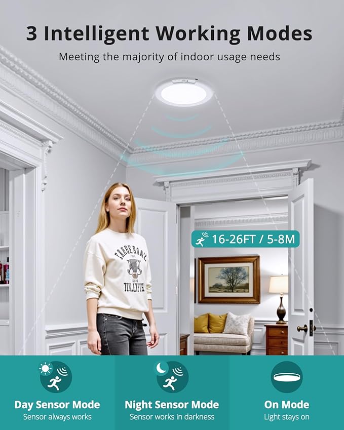 wowatt 2Pcs Battery Operated Ceiling Lights Rechargeable Motion Sensor Light Indoor Wireless Shower Light with Remote 3000K 4500K 6500K 7.48in Dimmable Timing Motion Activated Lamp for Closet Shower