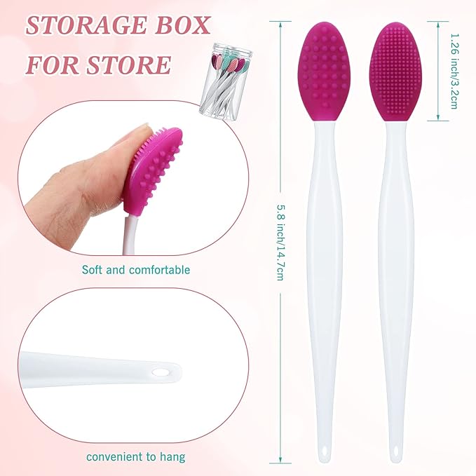 Patelai 24 Pcs Lip Scrub Brush Silicone Lip Scrubber Exfoliator with Container Double Sided Soft Cleansing Brush Tool for Men Women Lightening Dark Lips(Pink, Green, Purple)
