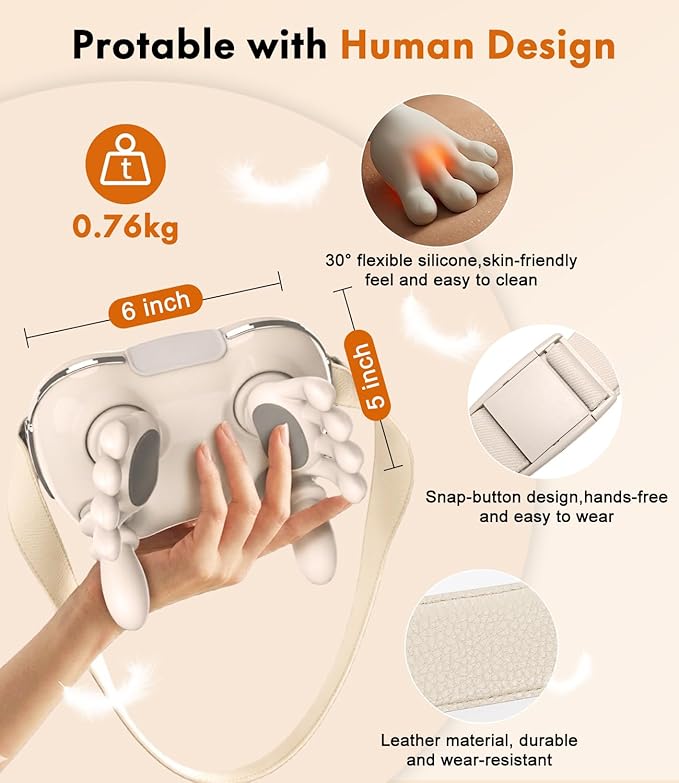 Wireless Neck Massager with Heat, Rechargeable Shiatsu Neck and Shoulder Massager for Pain Relief Deep Tissue, 4D Kneading Portable Back Massage with Simulated Human Hand Fingers for Muscle Relax Gift