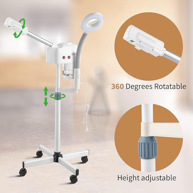 2 in 1 Facial Steamer with 3X Magnification Light, Deep Cleaning for Personal Skin Care, Beautician Steamer Professional Aromatherapy Humidifier Facial Spa Mist Steam
