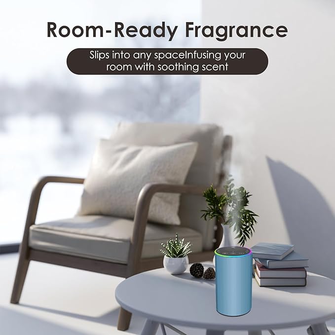 Waterless Essential Oil Diffuser, 7 Colors LED Light, Battery Powered Mini Scent Air Machine, Aromatherapy Mist Diffuser for Home Room Car Office，Black Aluminum Alloy (Black) (Blue)