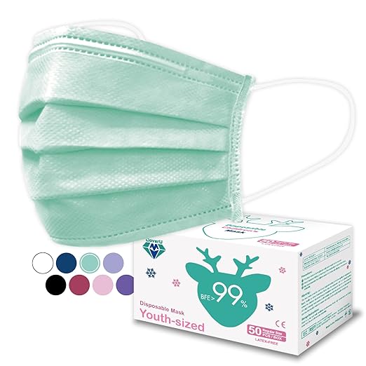 Medtecs Kids Face Mask Disposable - 2 Sizes Option (Child/Youth) 50 PCs - Comfy 3-Ply Breathable Children Masks, The Better Choice - Youth | Green