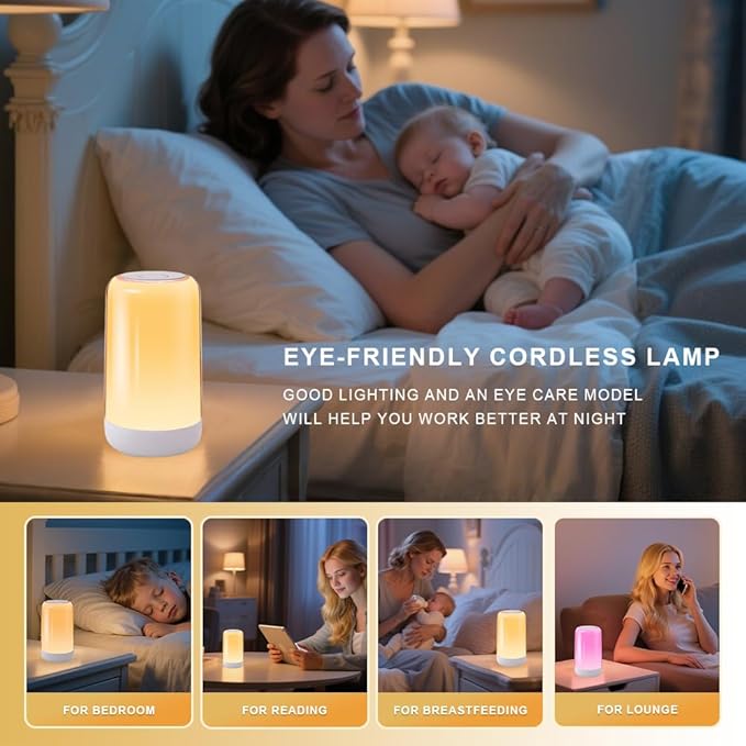 Touch Night Light Rechargeable LED Mood Lamp 7 RGB Color Ambience Lighting for Bedroom Bathroom Nursery Home, Dimmable & Portable Table Lamp for Adults/Kids